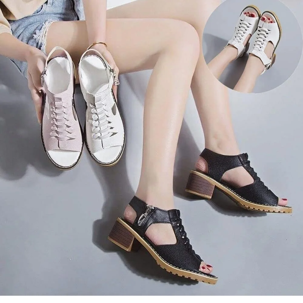 Black Leather Lace-Up Sandals with Perforated Design - Picture 6 of 6